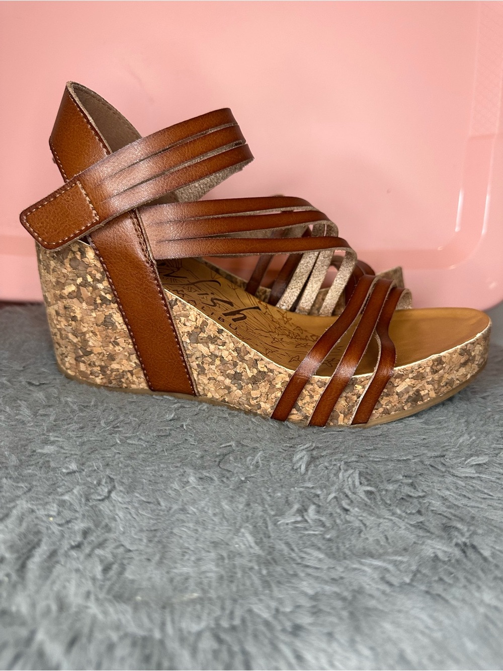 Women’s Brown Strappy Cork Wedge Sandals - Picture 7 of 8